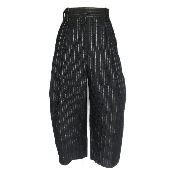 Marc Jacobs Black Wide Leg Pants 4 2 0 XS Barrel High Rise Striped Pleated - Picture 1 of 14